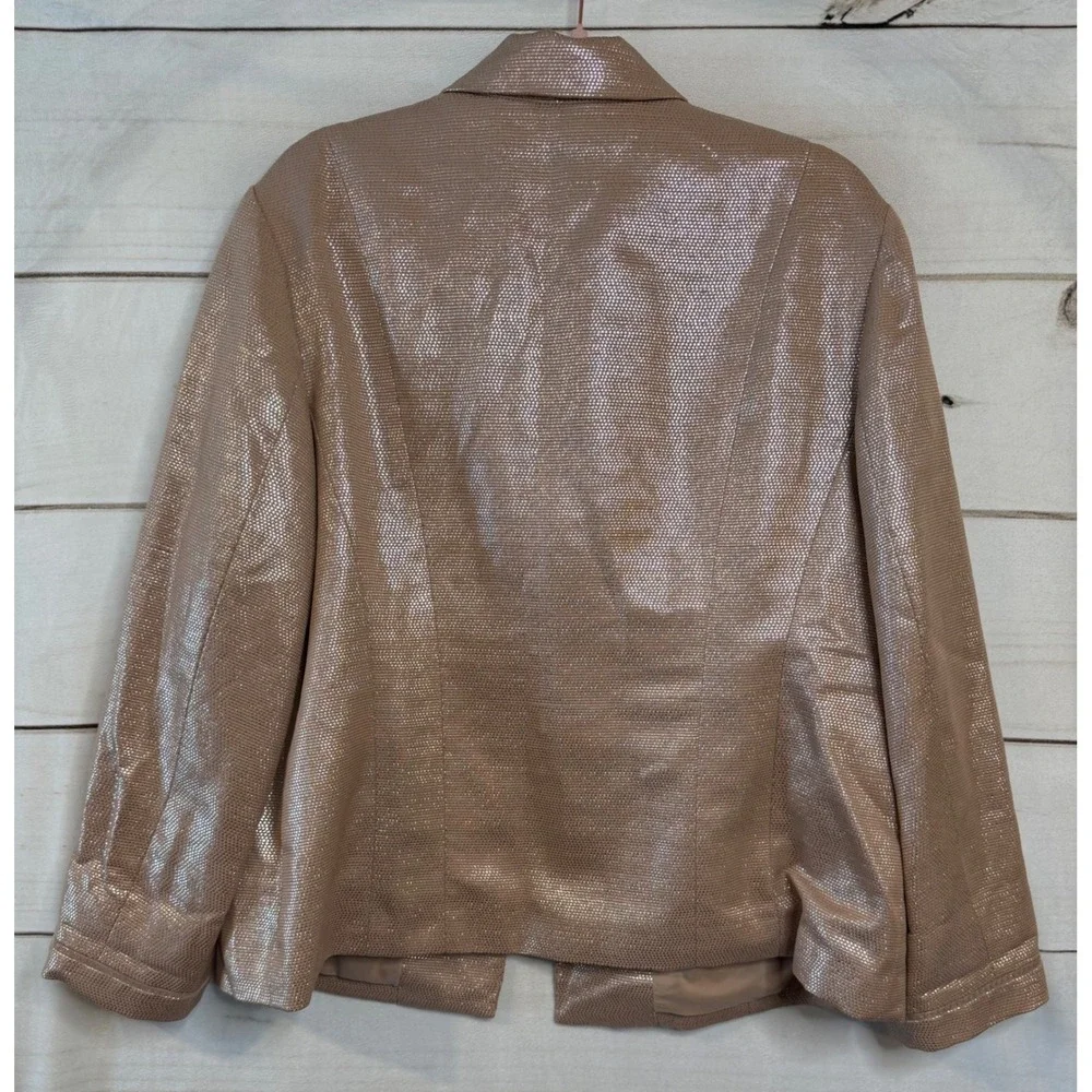 Chico's Rose Gold Metallic Textured Open Front Blazer‎ Jacket Womens Size 3 XL